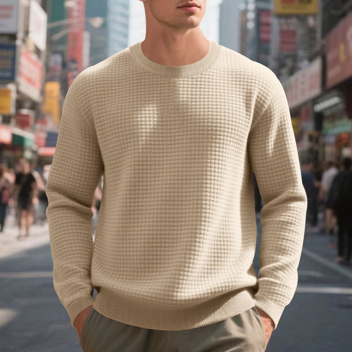 Men's structured knit sweater with waffle texture and round neck Mune Fashion