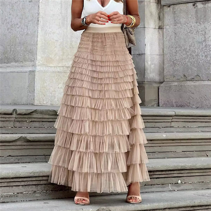 Women's layered tulle midi skirt with elastic waistband and ruffles Mune Fashion
