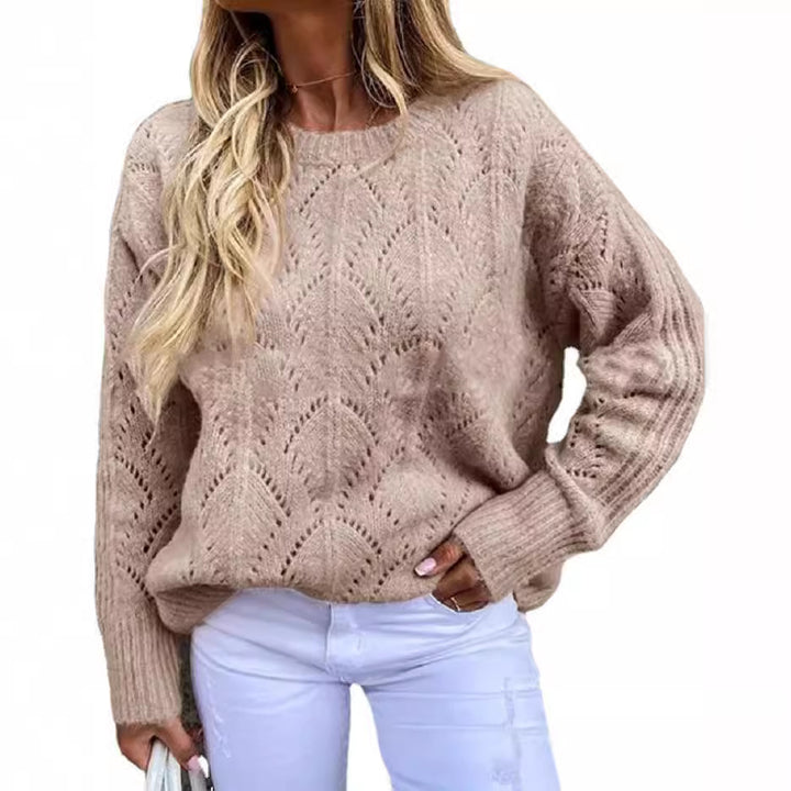 Women Oversize Ajour Knit Sweater with Round Neck Mune Fashion