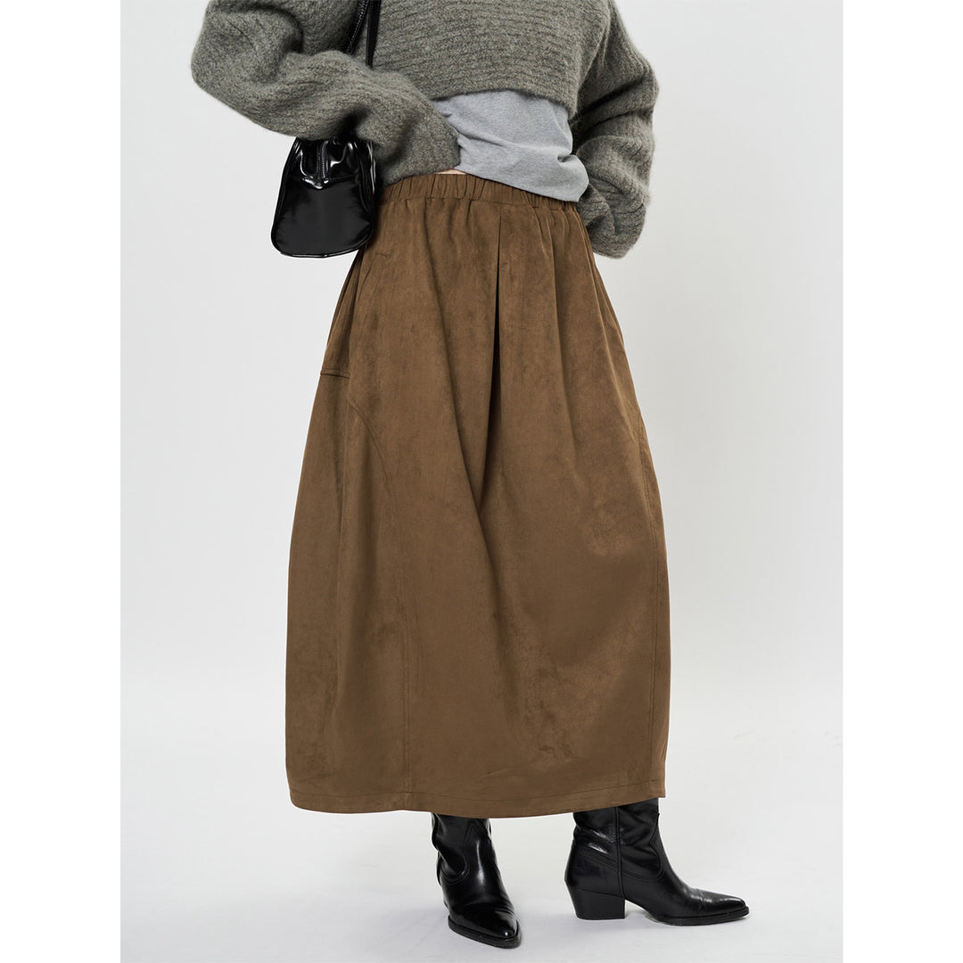 Women's midi skirt with high elastic waistband and targeted pleats Mune Fashion