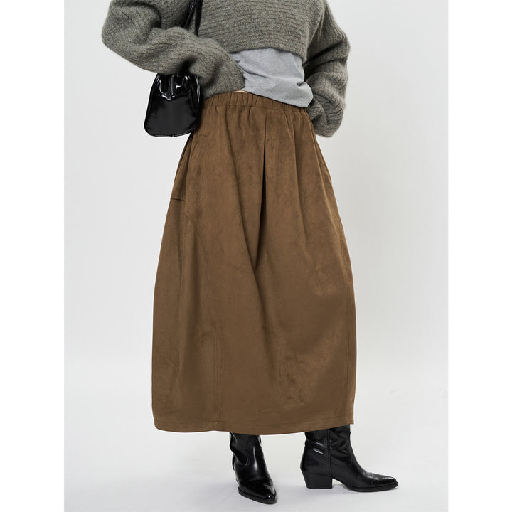 Women's midi skirt with high elastic waistband and targeted pleats Mune Fashion