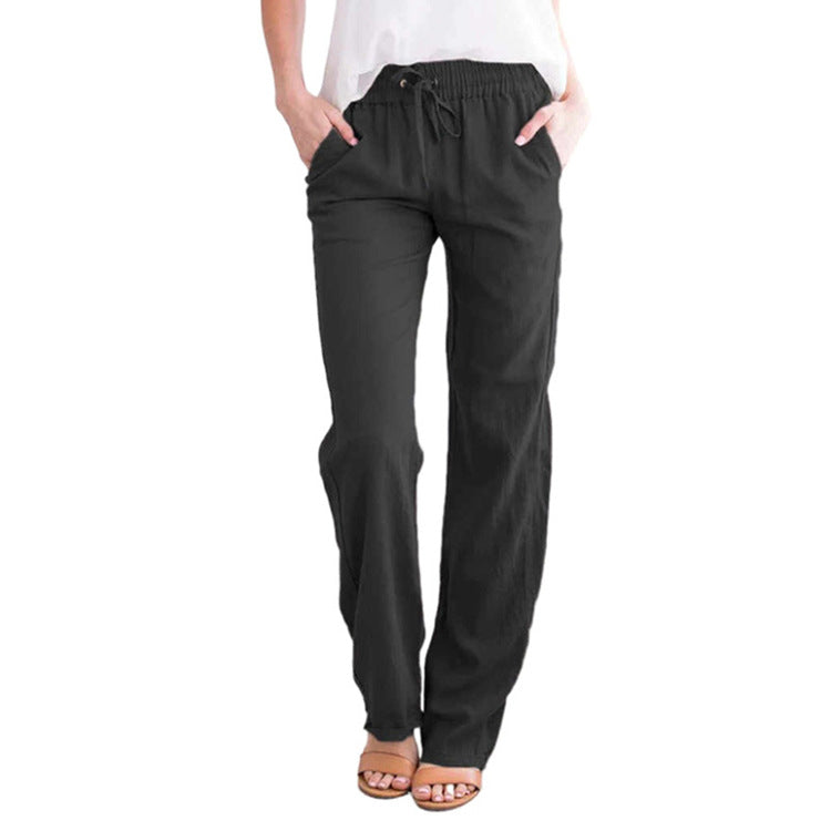 Women's lightweight linen pants with elastic waistband and wide leg Mune Fashion