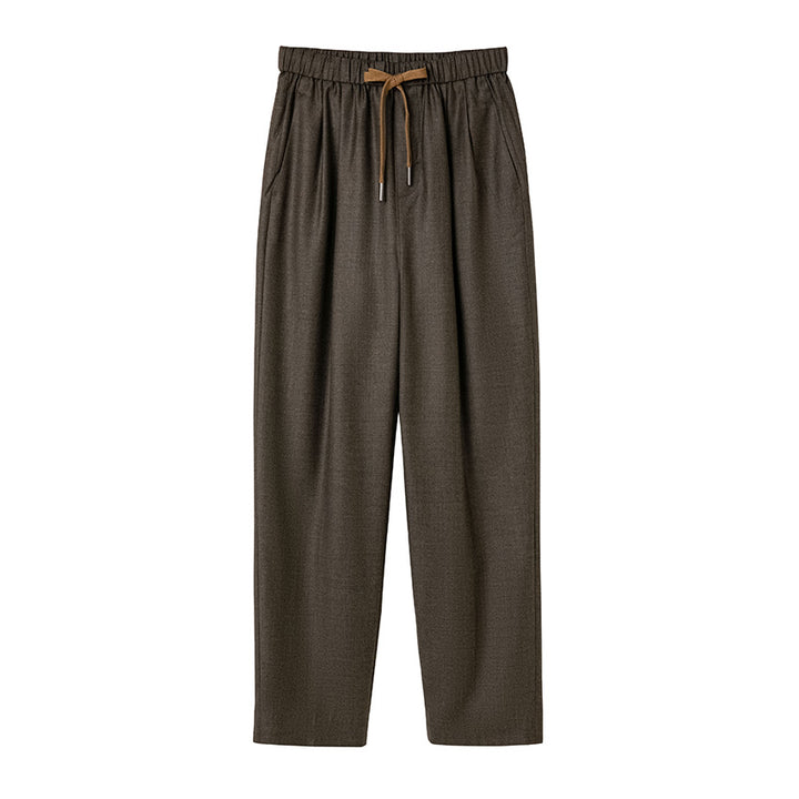 Women Relaxed Pants with Elastic Waistband, Drawstring, and Straight Leg Mune Fashion