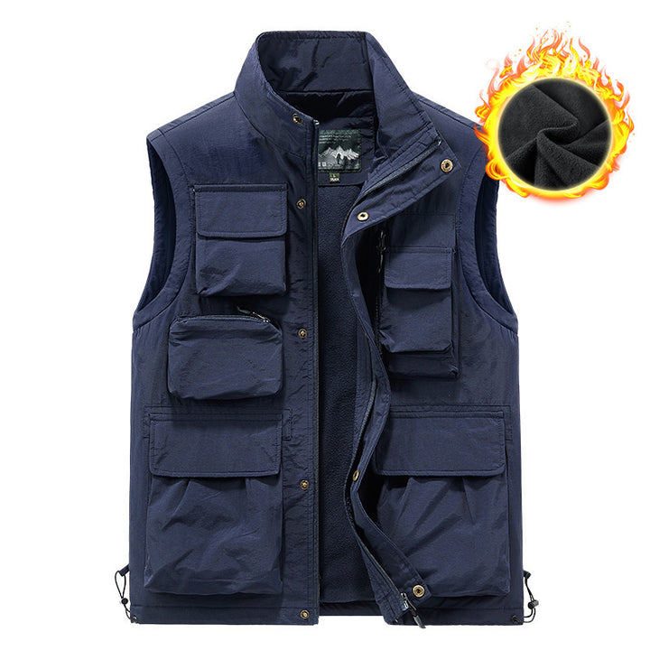 Men's padded multifunctional pocket vest with fleece lining and stand-up collar Mune Fashion