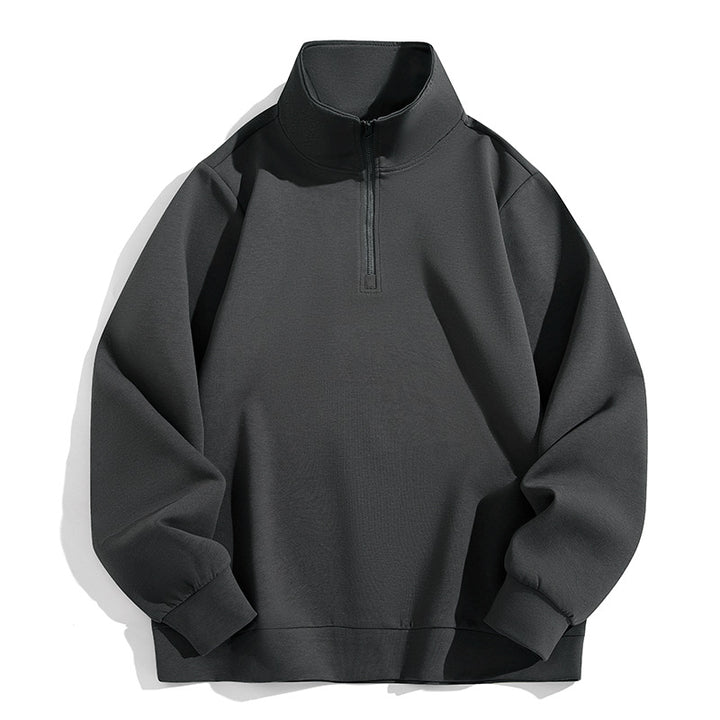 Men's Oversized Half-Zip Sweatshirt with High Stand-Up Collar, Heavy French Terry and Minimalist Design Mune Fashion