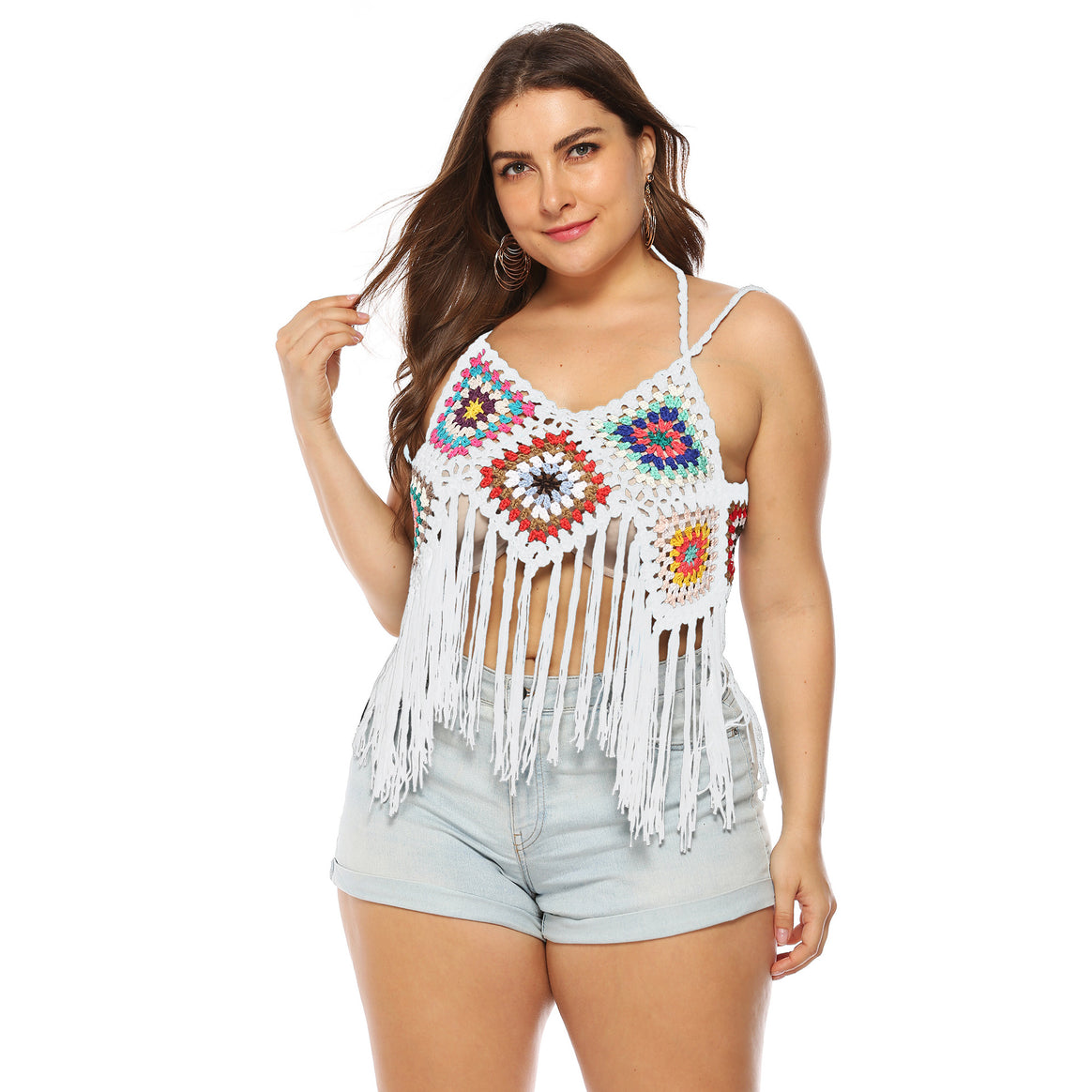 Women's crochet crop top with colorful fringe design Mune Fashion