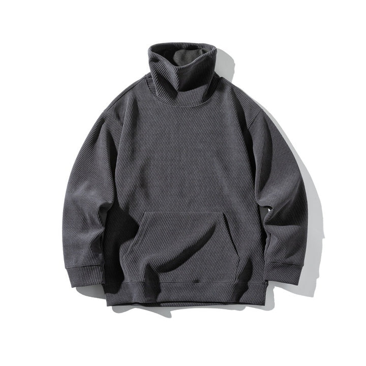 Unisex Oversize Waffle Structure Half Roll Neck Sweatshirt with Kangaroo Pocket Mune Fashion