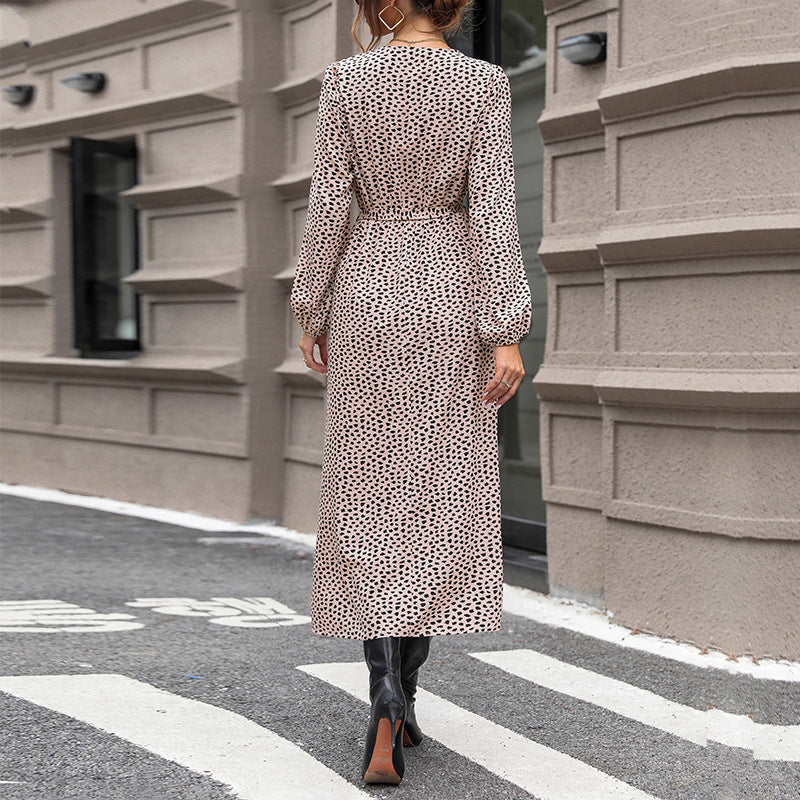 Women's Flowing Wrap Midi Dress with V-Neck, Elastic Smocked Waistband and High Split Mune Fashion