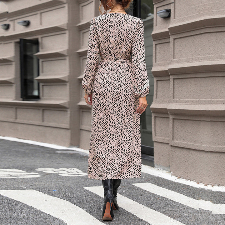 Women's Flowing Wrap Midi Dress with V-Neck, Elastic Smocked Waistband and High Split Mune Fashion