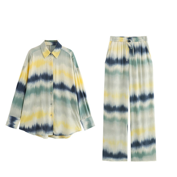 Ladies Lightweight Palazzo Pants in Batik Look with Elastic Waistband, Drawstring and Side Pockets Mune Fashion