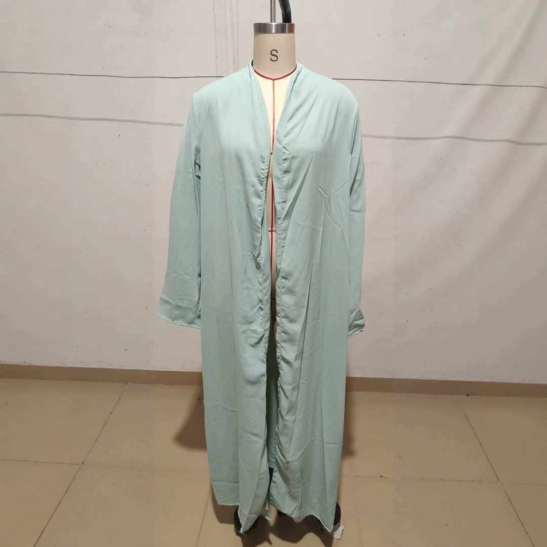 Women Long Kaftan Coat with Flowing V-Neck Draping Drune