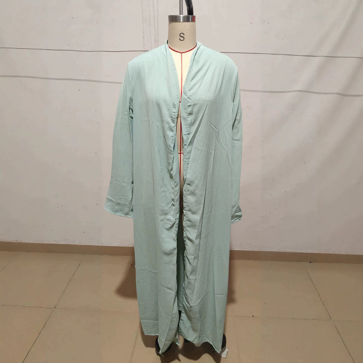 Women Long Kaftan Coat with Flowing V-Neck Draping Drune
