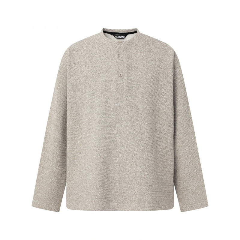 Unisex Oversize fine knit sweater with Henley button placket and stand-up collar Mune Fashion