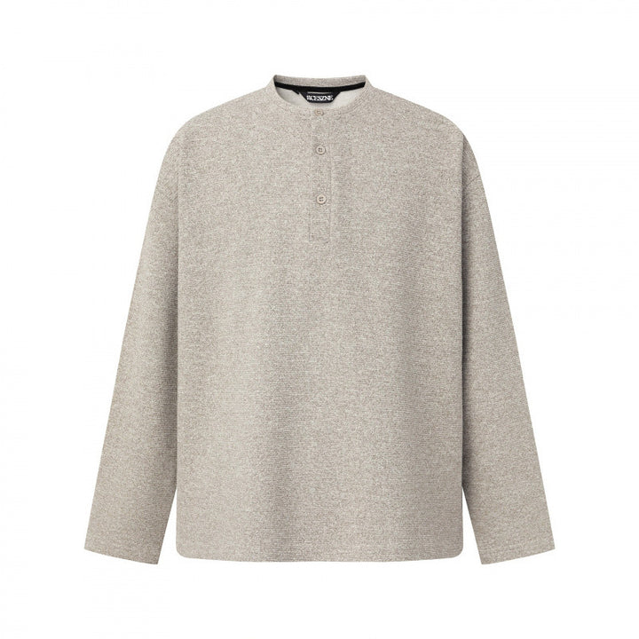 Unisex Oversize fine knit sweater with Henley button placket and stand-up collar Mune Fashion