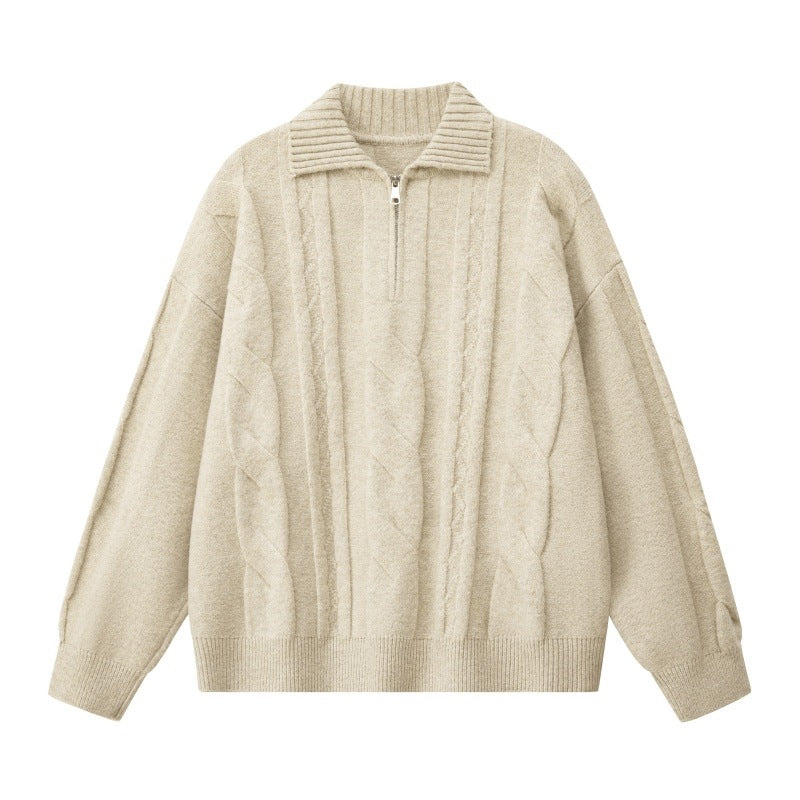 Women Oversize Cable Knit Sweater with High Roll Neck and Button Placket Mune Fashion
