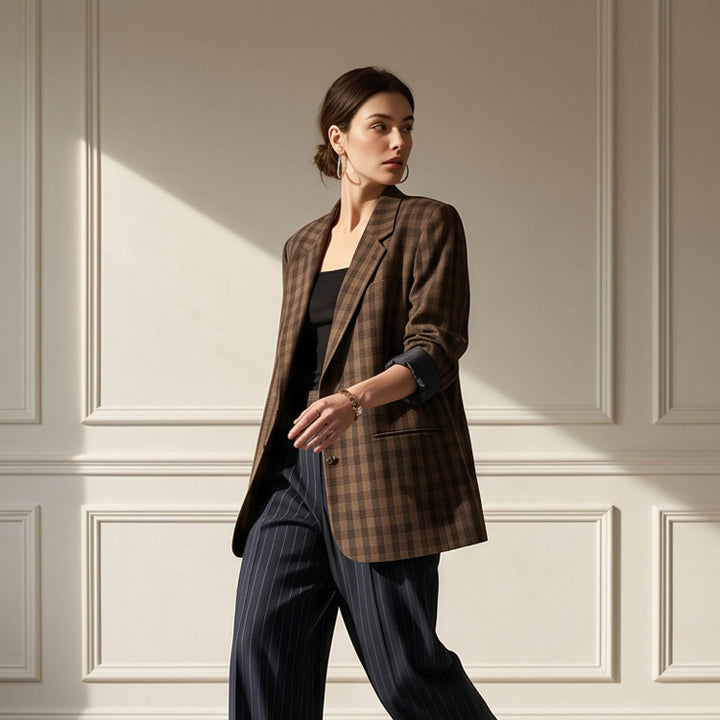 Women’s oversized check blazer with boxy silhouette and dropped shoulders Mune Fashion