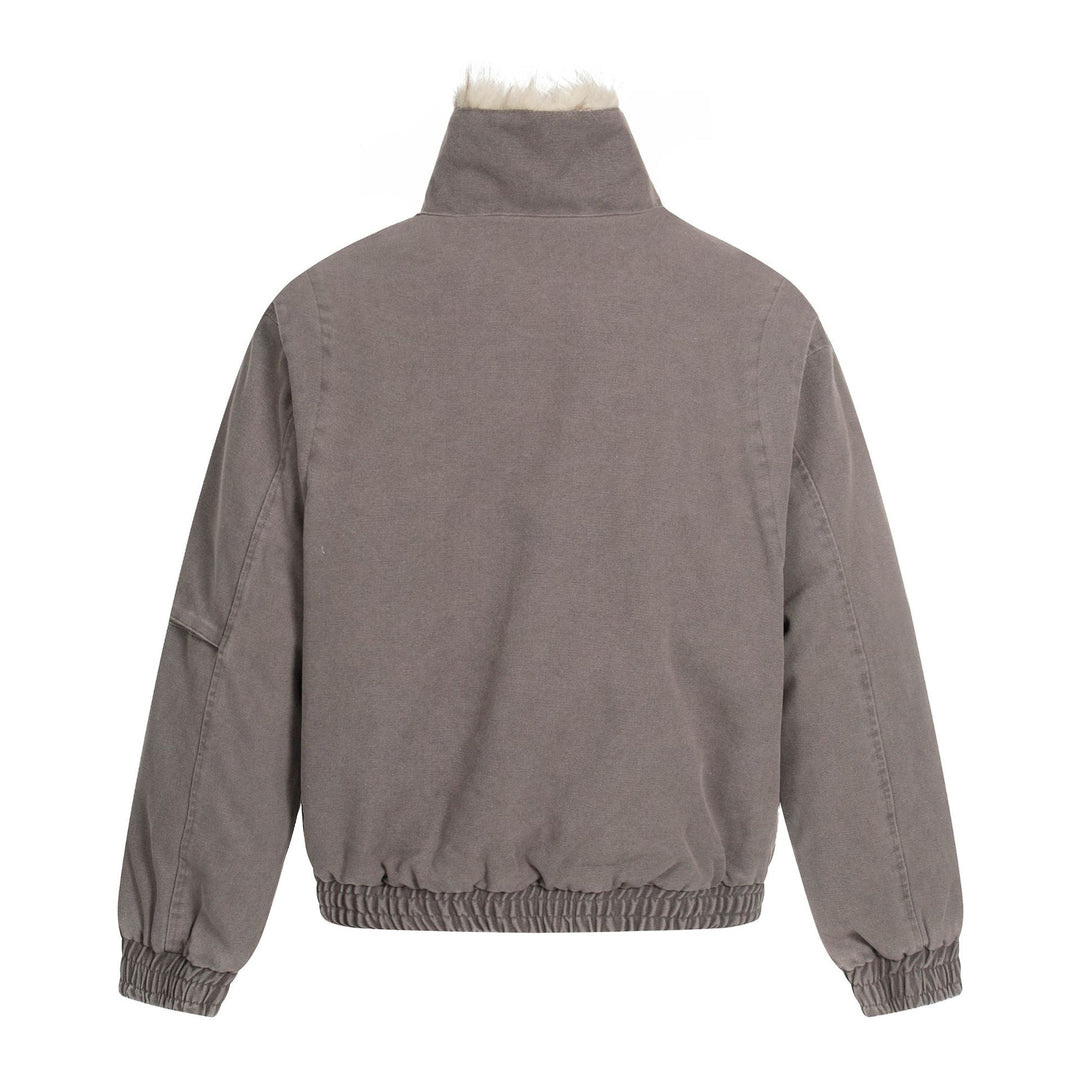Men's Oversized Bomber Jacket in Vintage Canvas Look with Faux Fur Lined Stand Collar Mune Fashion