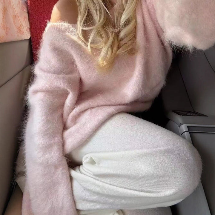 Women's Oversized Knit Sweater with Wide Boat Neck, Raglan Sleeves, and Soft Fluffy Look Mune Fashion