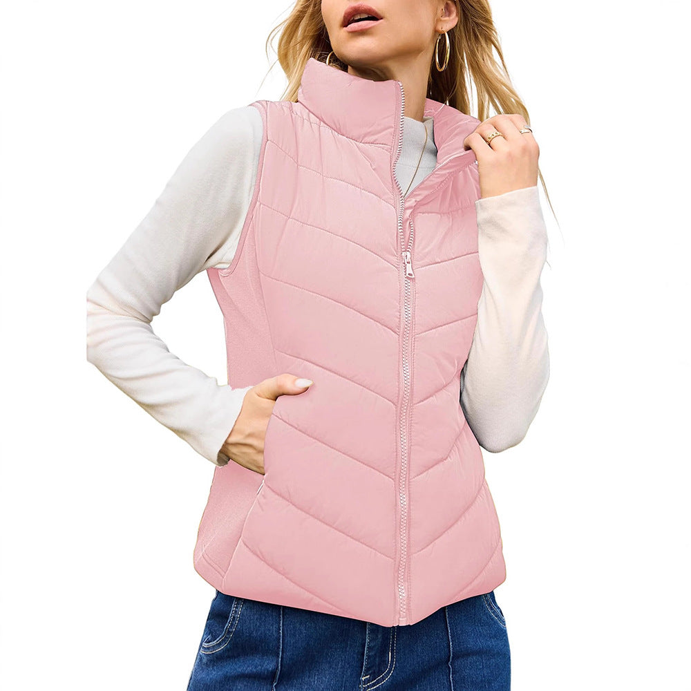 Women padded waistcoat with high stand-up collar Mune Fashion
