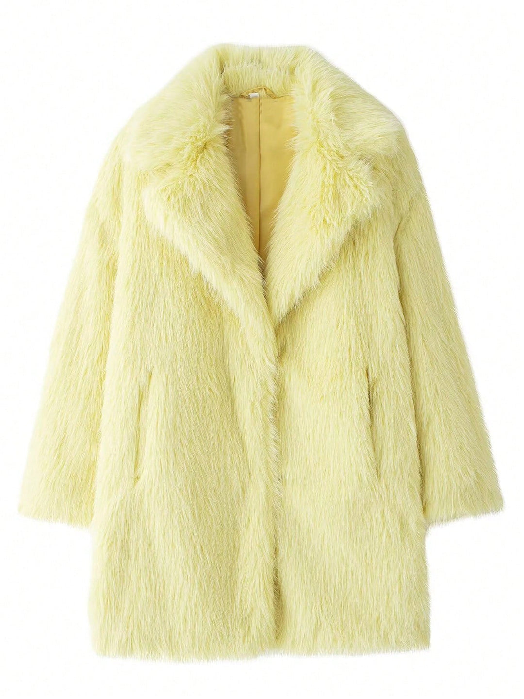Ladies Luxurious Faux Fur Jacket with Soft Lapel and Large Pockets Mune