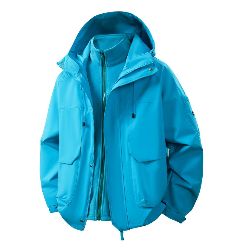Unisex two-layer softshell parka with removable fleece inner layer, hood, and utility pockets Mune Fashion