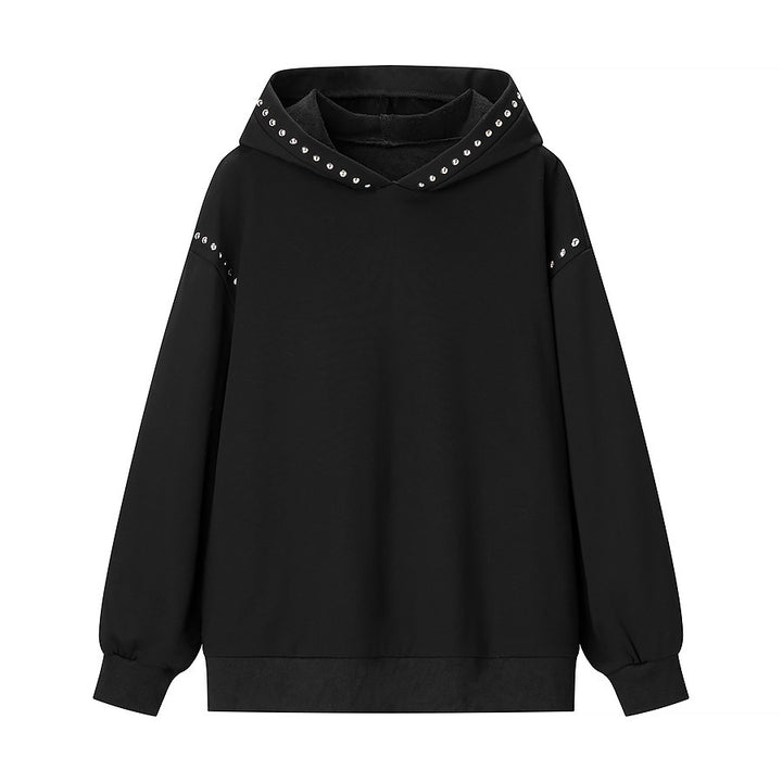 Women's Oversized Hoodie with Studded Detailing and Ribbed Hem Mune Fashion