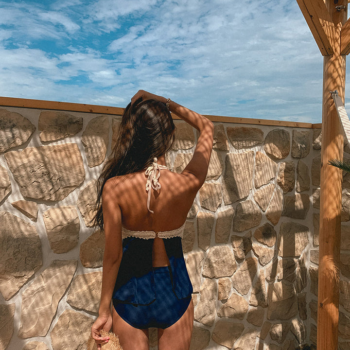 Women's swimsuit with romantic crochet details and flared skirt Mune Fashion