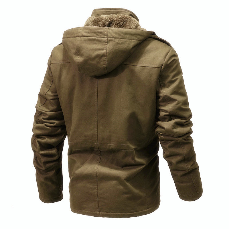 Men's Quilted Canvas Parka with Hood, Versatile Pockets and Drawstring