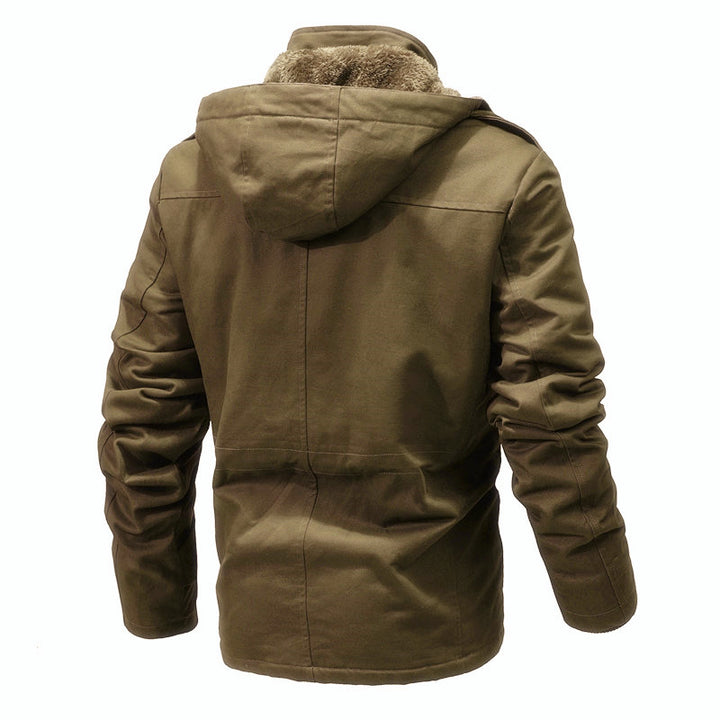 Men's Quilted Canvas Parka with Hood, Versatile Pockets and Drawstring