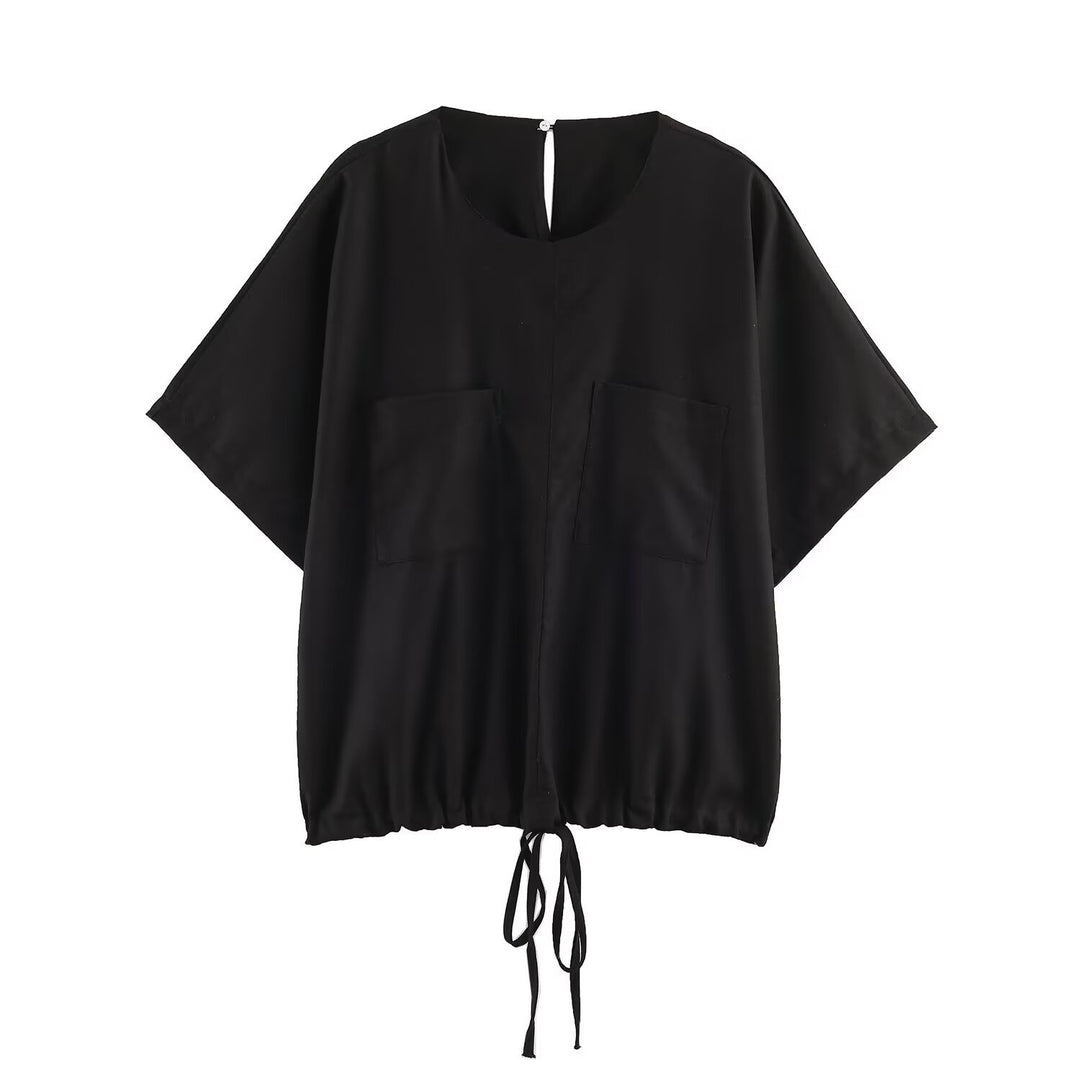Ladies loose-fitting harem pants with drawstring waistband, mid-slit, and rounded hem Mune Fashion