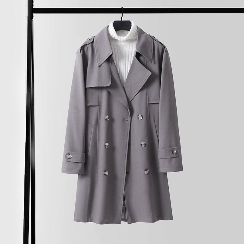 Women's Modern Short Coat in Trench Style with Double-Breasted Button Placket and Epaulettes Mune Fashion