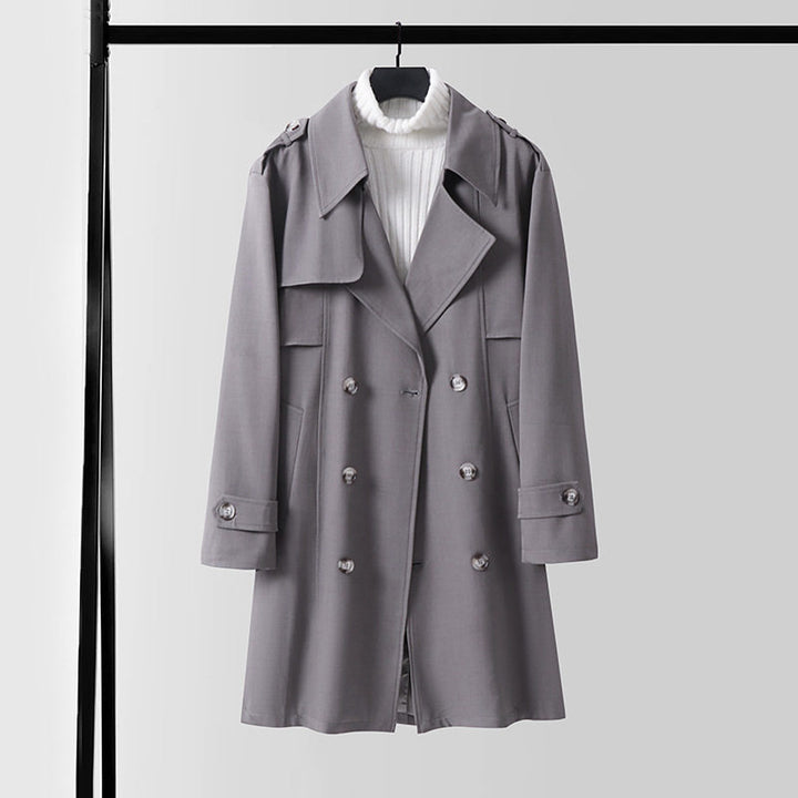 Women's Modern Short Coat in Trench Style with Double-Breasted Button Placket and Epaulettes Mune Fashion