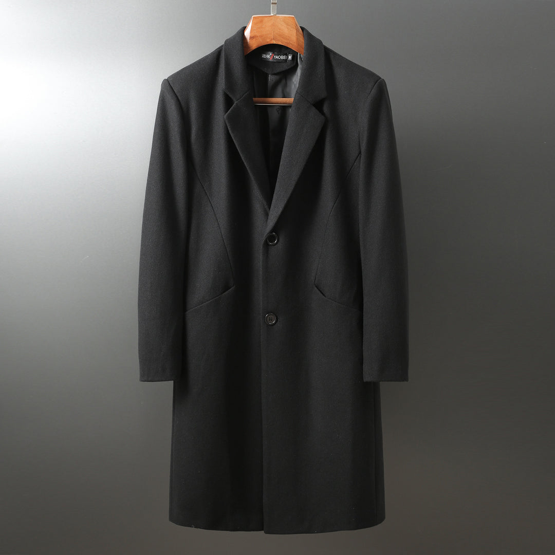 Men's Elegant Long Wool Blend Coat with Shawl Collar and Straight Cut Mune Fashion