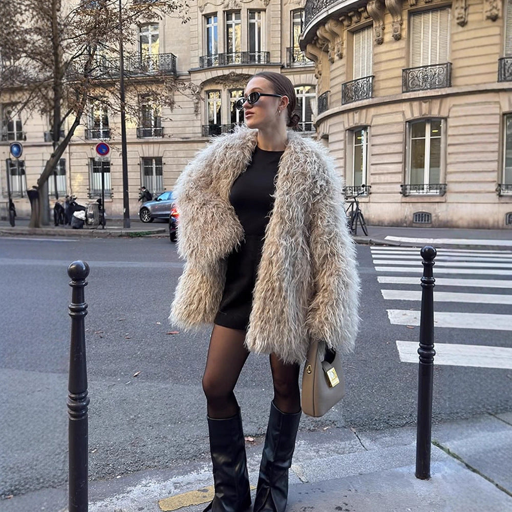 Women's Oversize Curly Faux Fur Coat in Shaggy Look Mune Fashion