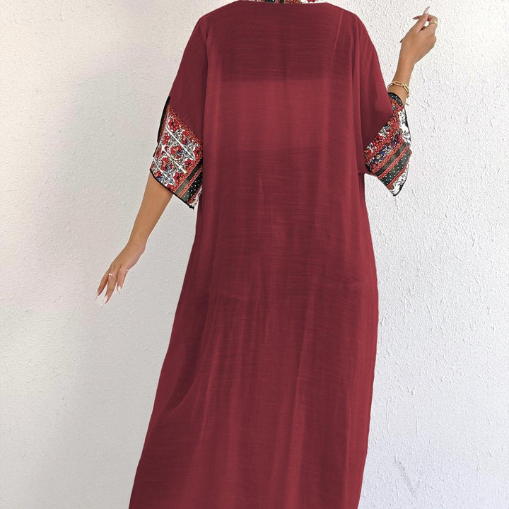 Women elegant, lightweight kaftan with colorful crochet trim Mune Fashion