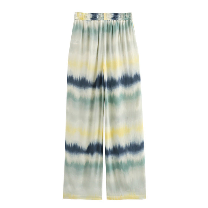 Ladies Lightweight Palazzo Pants in Batik Look with Elastic Waistband, Drawstring and Side Pockets Mune Fashion
