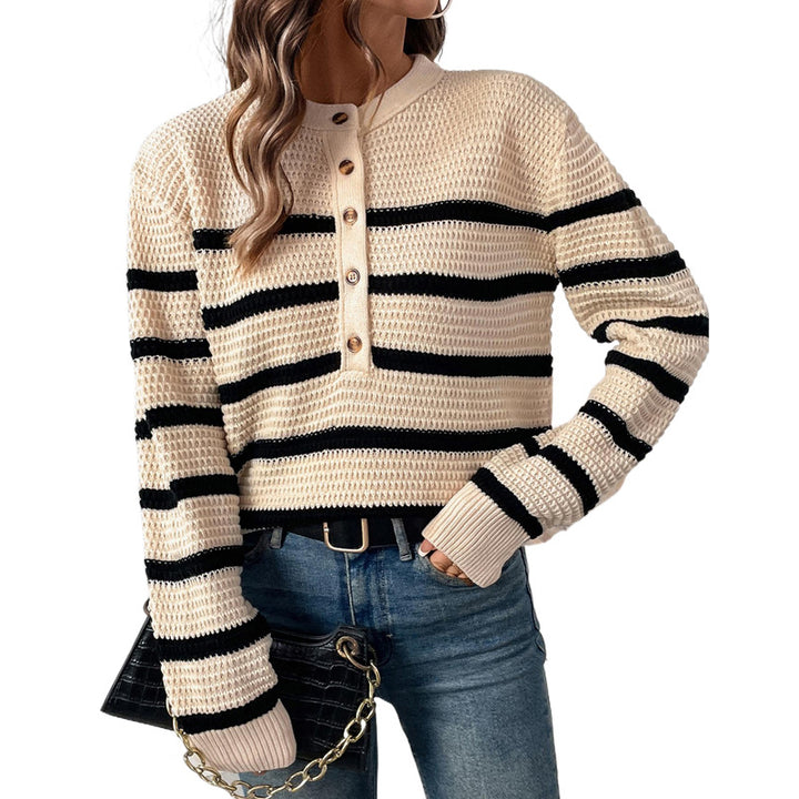 Women's Casual Knit Sweater with Button Placket Mune Fashion