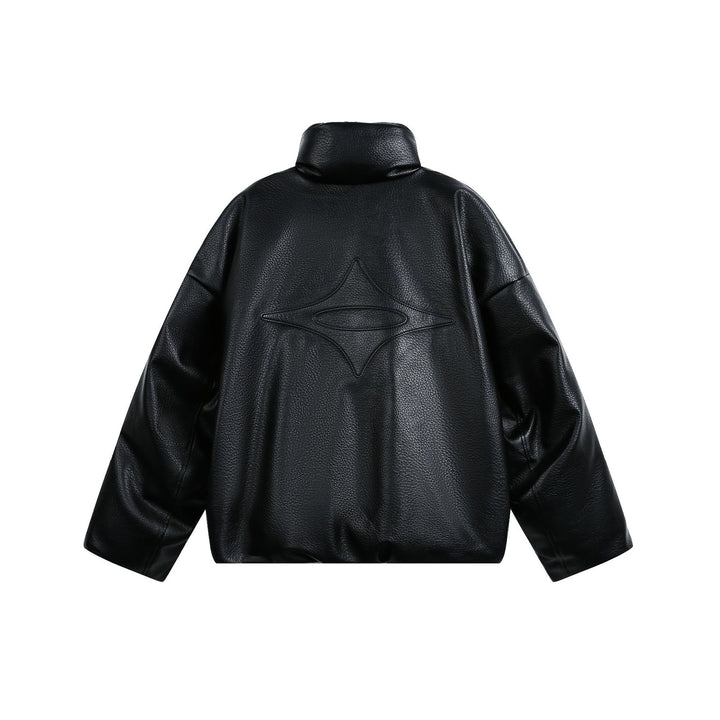 Women's Oversized Faux Leather Bomber Jacket with High Stand-Up Collar Mune Fashion