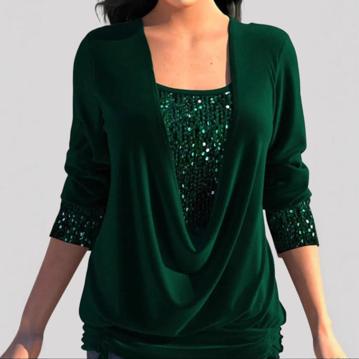 Women's Fashion Draped Sweater with Glitter Accents