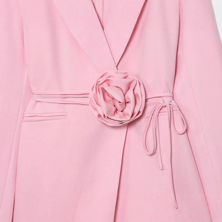 Women's Tailored Blazer with Decorative Rose Belt and Revers Collar Mune Fashion