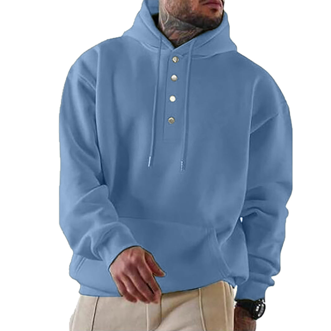 Men's hoodie with Henley button placket and kangaroo pocket EB