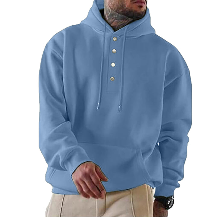 Men's hoodie with Henley button placket and kangaroo pocket EB