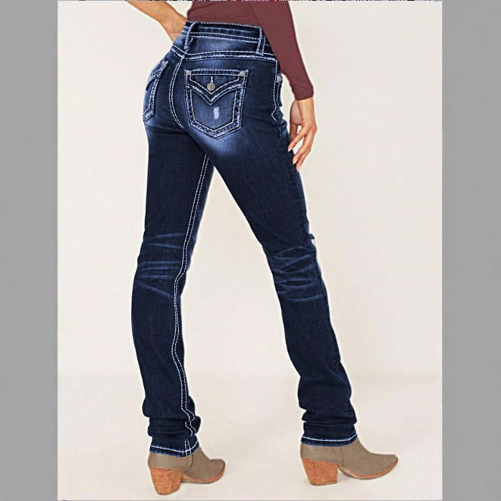 Women Sculpting Straight Denim with contrasting seam details and destroyed details Mune Fashion