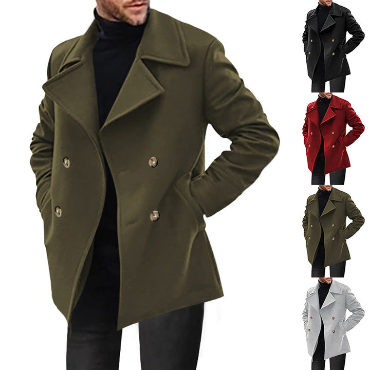 Men's Double-Breasted Tailored Peacoat with Wide Lapels and Pockets Mune Fashion