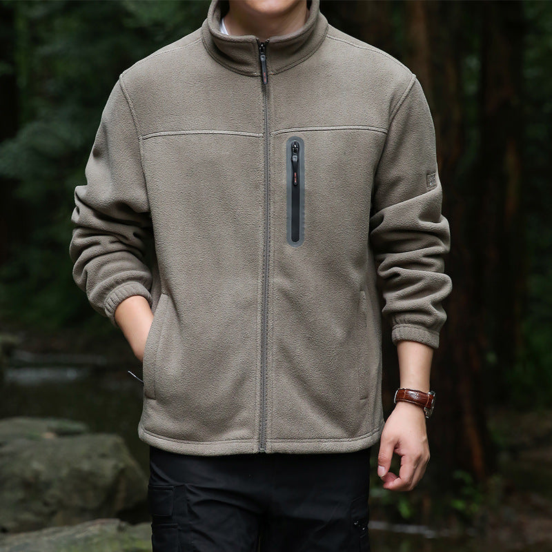 Men's Thermal Microfleece Outdoor Jacket with Stand-Up Collar, Waterproof Chest Zip Pocket Mune Fashion