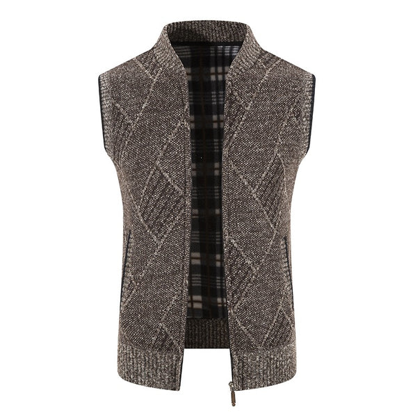 Men's sleeveless knitted vest with padded lining, full-length zipper, and structured weave look Mune Fashion