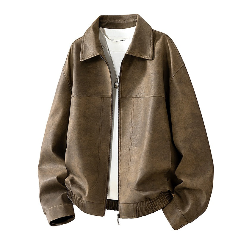 Men's Oversized Velour-Look Transitional Blouson with Shirt Collar, Zipper & Elastic Hem