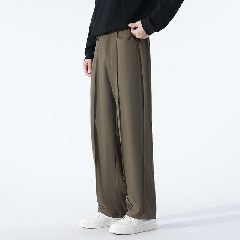 Men's Wide Crepe Trousers with Pleat and Straight Press Fold Mune Fashion