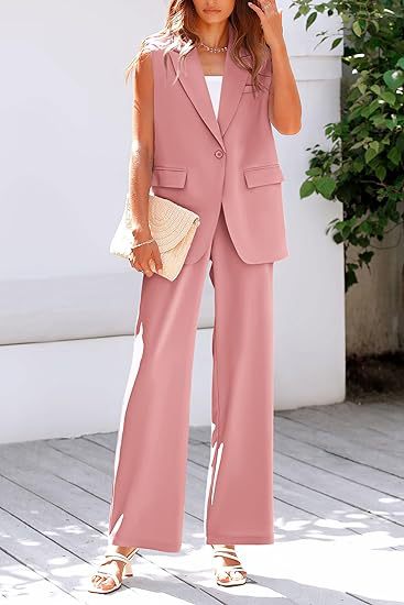 Women's Sleeveless Longline Blazer Vest and Wide High Waist Pants Set Mune Fashion