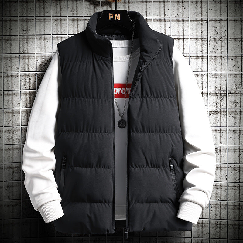 Men's Padded Quilted Vest in Layering Look with High Stand-Up Collar and Zipper Pockets Mune Fashion